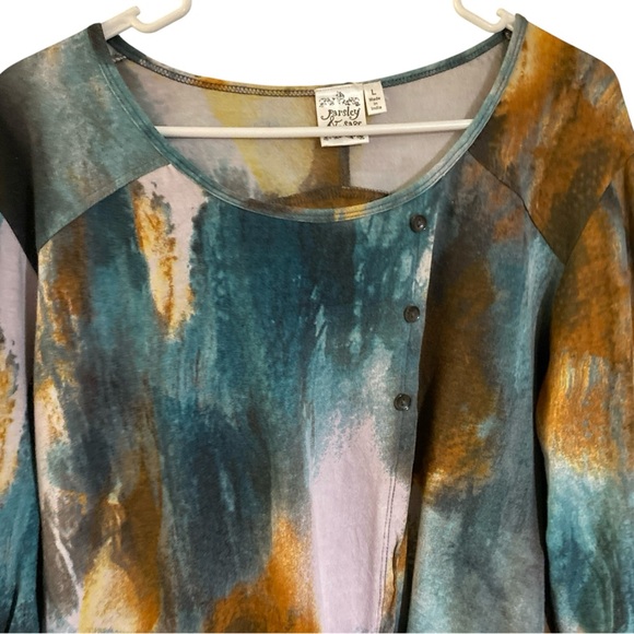 Parsley & Sage Artsy Top Women’s Large Colorful Watercolor Print Buttons Shirt - Picture 2 of 7